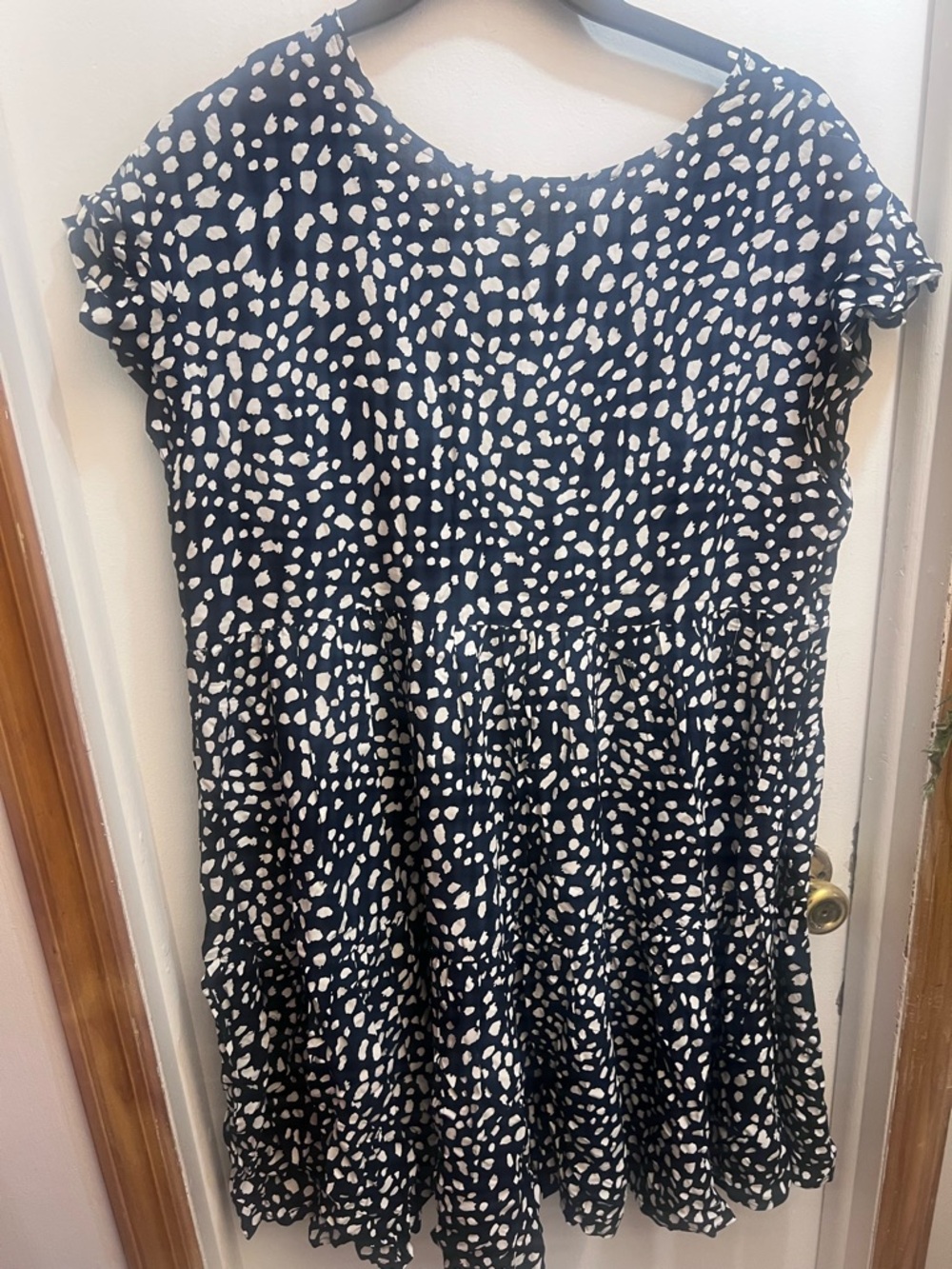 Plus Size Navy and White Polka Tiered V-Neck Dress - Picture 4 of 6